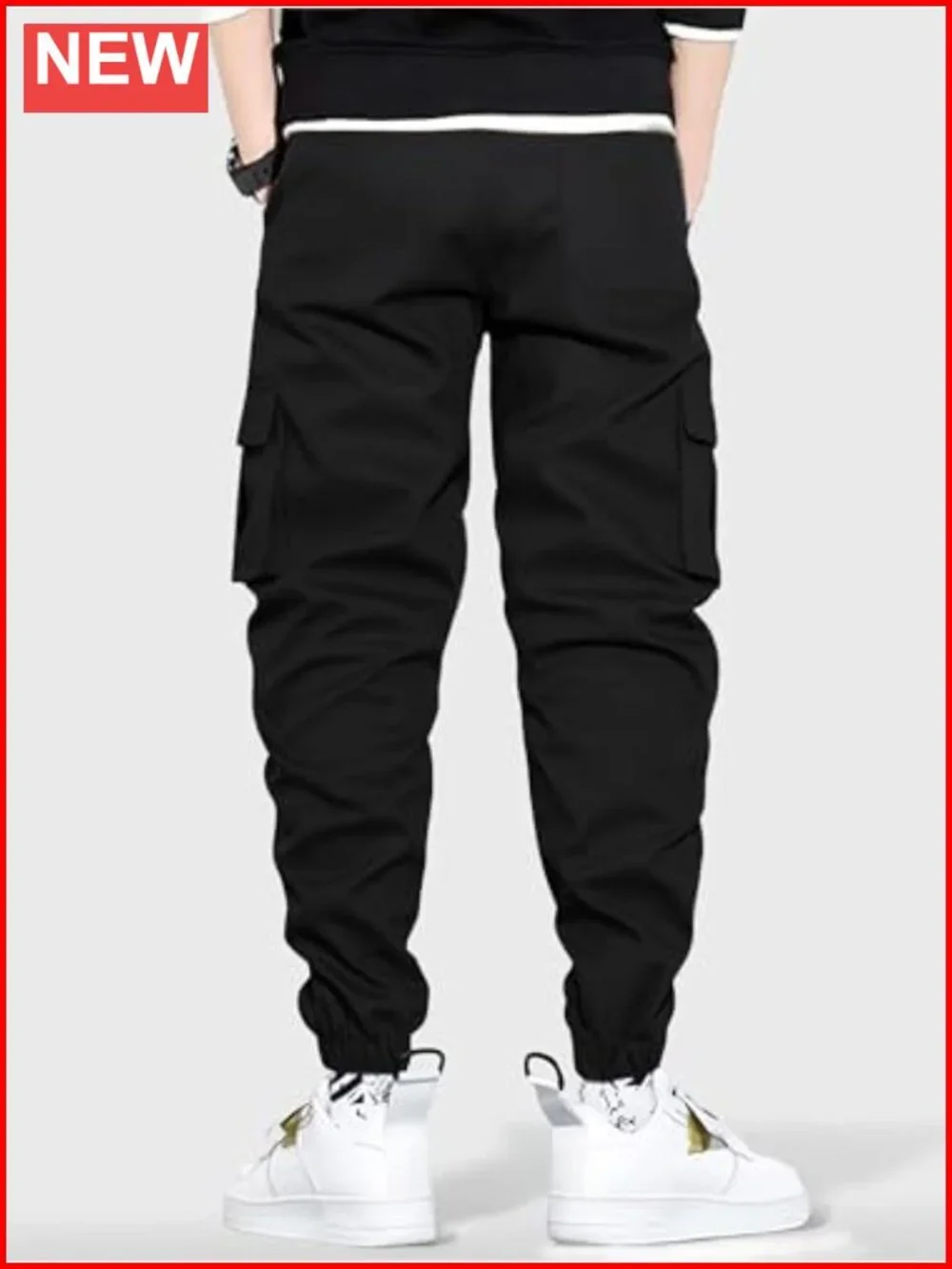 Men's Casual Cargo Pants Elastic Waist Drawstring Tapered Joggers Hiking with